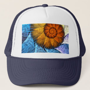 Blumenorange Gelb Blau Abstrakte Kunst Truckerkappe