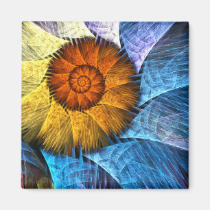 Blumenorange Gelb Blau Abstrakter Kunstplatz Magnet
