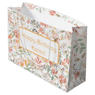 Blumenorange Grün & Pink Custom Happy Birthday Große Geschenktüte