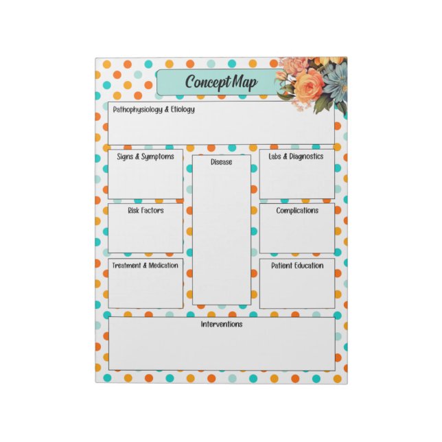 Blumenorange in Blue Polka Dots _ Konzeptkarte Notizblock (Rotiert)