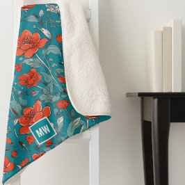 Blumenorange, rotes Orange, Pappchen aquamarine Ei Sherpadecke