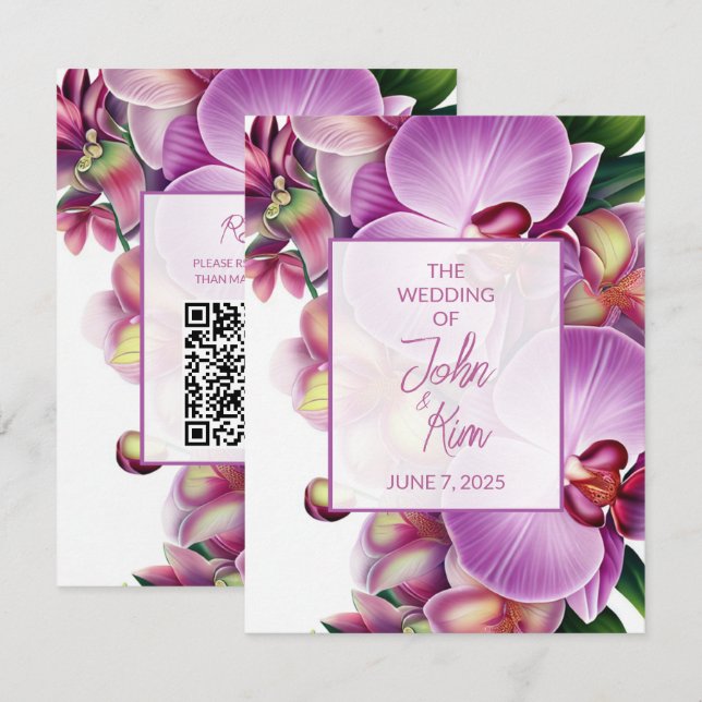 Blumenorchideen Hochzeitskarte mit QR-Code Begleitkarte (Vorne/Hinten)