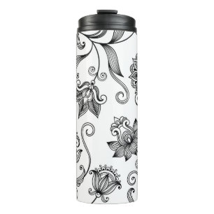 Blumenornamente: Dekorativer nahtloser Hintergrund Thermosbecher