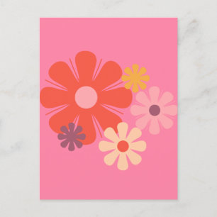 Blumenort Retro-minimalistisches Blumenmuster Rosa Postkarte