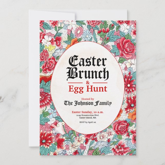 Blumenosterbrunch & Eierjagd Einladung (Vorderseite)
