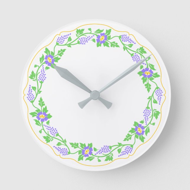 Blumenoval Runde Wanduhr (Vorderseite)