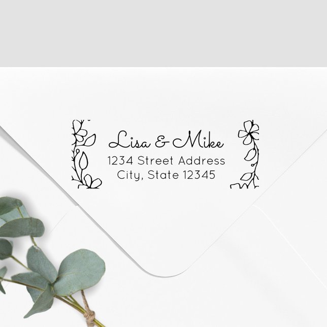 Blumenpaare-Namen Hochzeit-Rücksendeadresse Gummistempel (Von Creator hochgeladen)