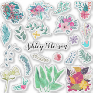 Blumenpackung Moderne trendige Blume monogramm Aufkleber