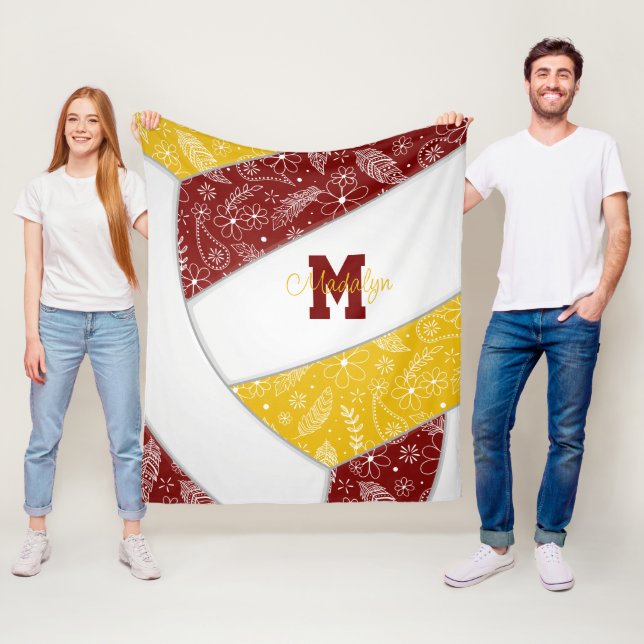 Blumenpaisley Federn Maroon Gold Volleyball Fleecedecke (Beispiel)