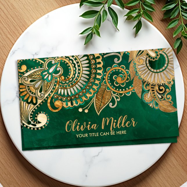 Blumenpaisley Ornament Malachite and Gold Visitenkarte (Von Creator hochgeladen)