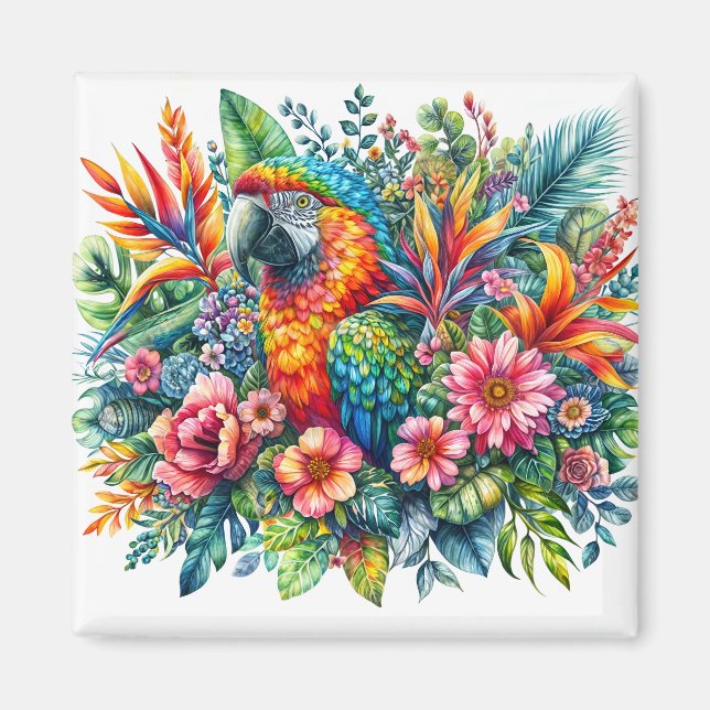 Blumenpapagei Portrait Farbenfrohe Wasserfarbe Magnet (Vorne)