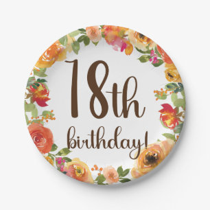 Blumenpapier 18. Geburtstag Pappteller