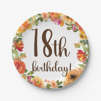 Blumenpapier 18. Geburtstag Pappteller