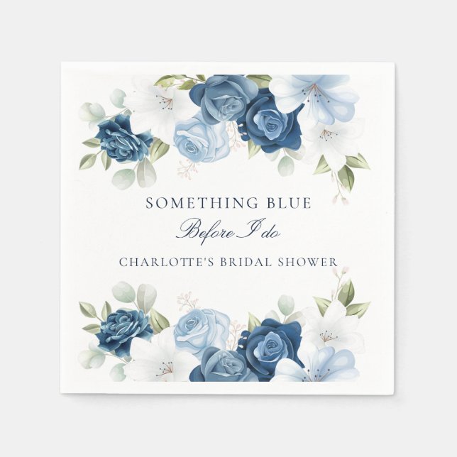 Blumenpapier aus Dusty Blue Floral Brautparty Serviette (Vorderseite)
