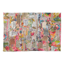 Blumenpapier Collage Mixed Media Küchentuch