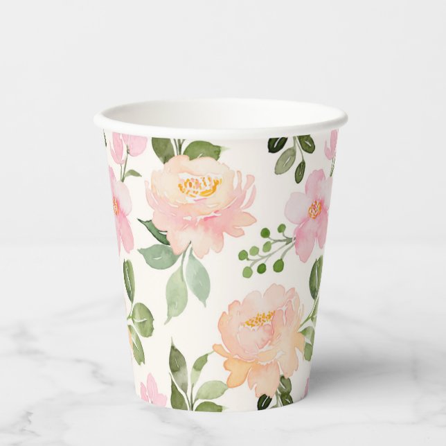Blumenpapier für das Aquarellland Pappbecher (Vorderseite)