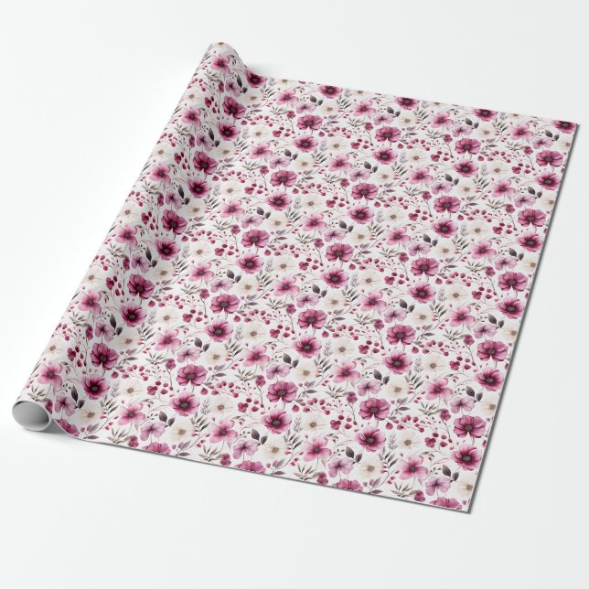Blumenpapier für lila und Elfenbeinflora Geschenkpapier (Ungerollt)
