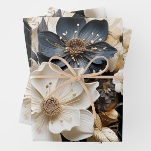 Blumenpapier Gold Blue White Geschenkpapier Set