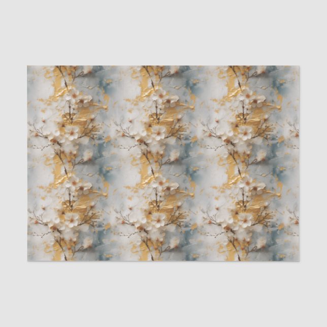 Blumenpapier, Ivory und Gold Seidenpapier (Vorderseite)