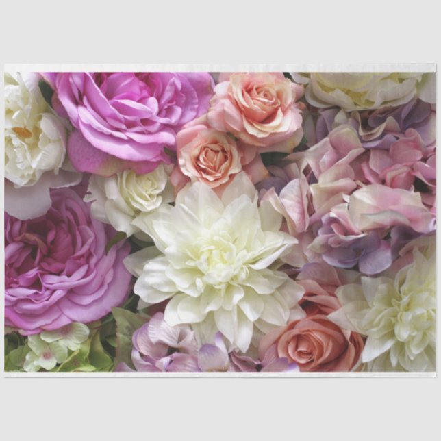 Blumenpapier mit Dahlien und Rose Seidenpapier (Vorderseite)