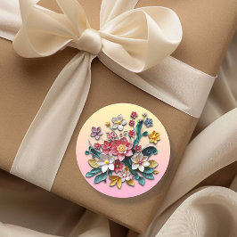 Blumenpapier-Quilling | Rosa und gelbe Blumen Runder Aufkleber