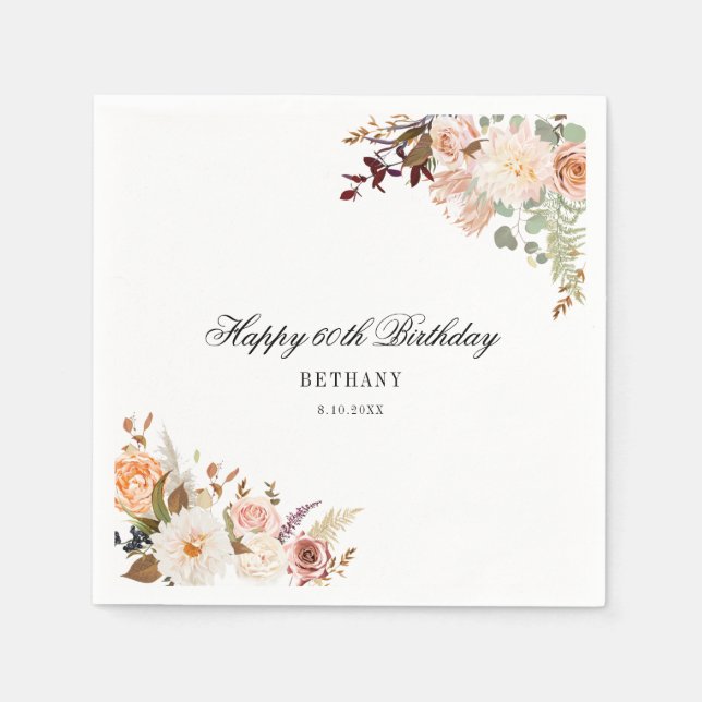 Blumenpapier zum 60. Geburtstag - Party Serviette (Vorderseite)