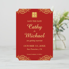 Blumenpapiere Rose Rot und Gold Chinesische Hochze Save The Date