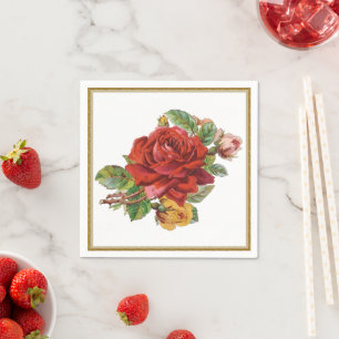 Blumenpapierservietten der Vintagen Roten Rose Serviette