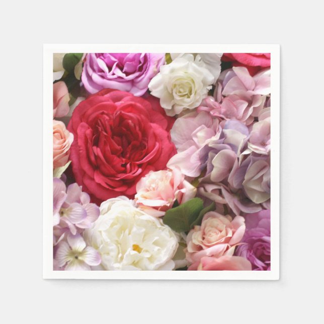 Blumenpapierservietten mit Rose und Hydrangen Serviette (Vorderseite)