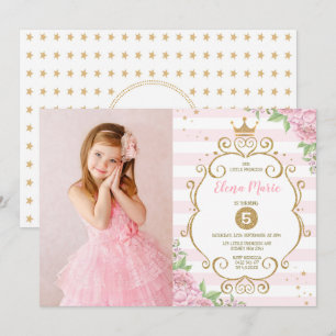 BlumenParty Prinzessin-Crown Birthday Pink Gold Einladung