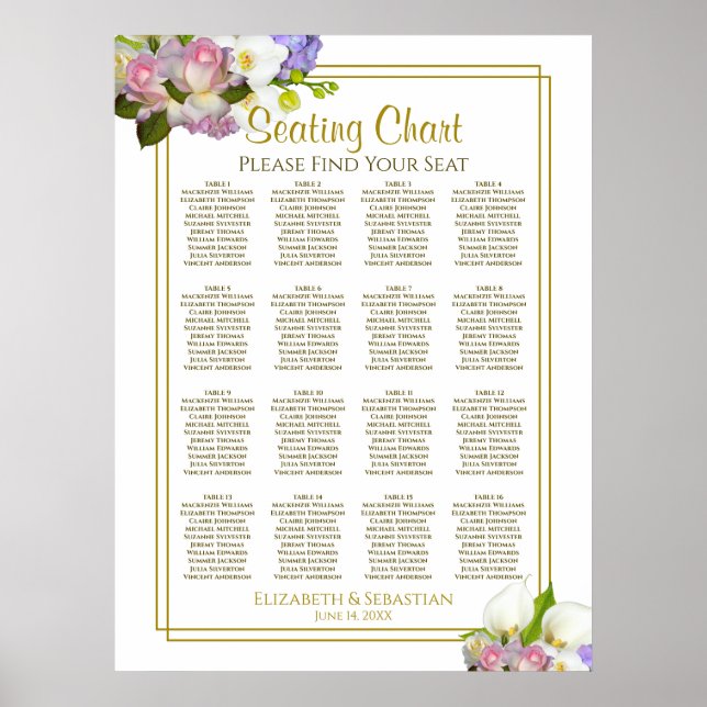 Blumenpastel 16 Tabelle Hochzeitskarte Poster (Vorne)