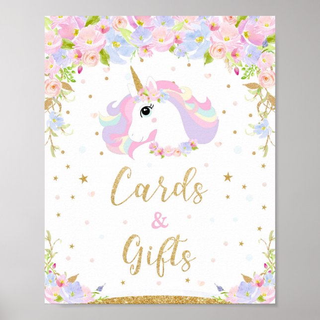 Blumenpastel Einhorn Karten und Geschenke Dekorati Poster (Vorne)