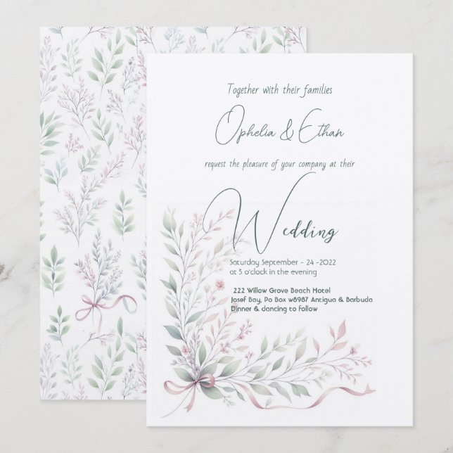 Blumenpastel Moderne Typografie Hochzeit Einladung (Vorne/Hinten)