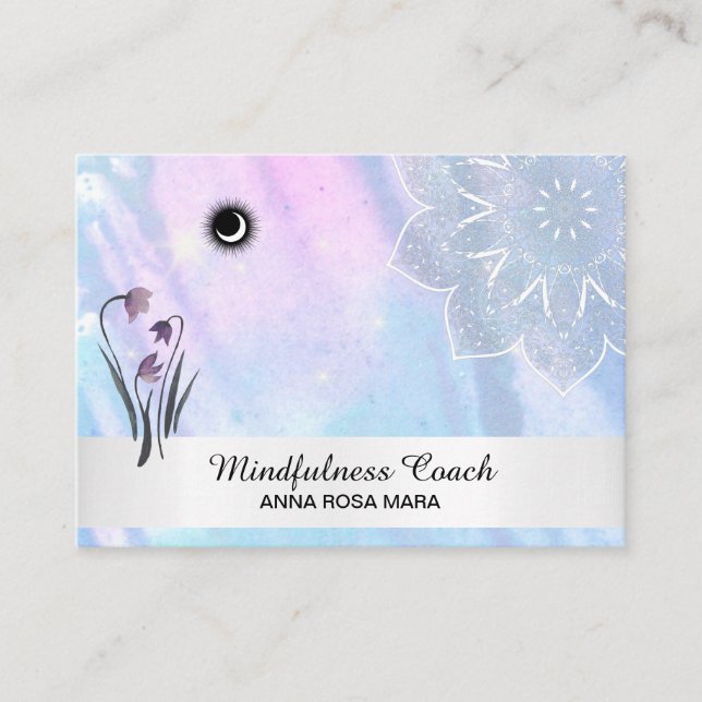 *~* Blumenpastel Moon Lacey Mandala Foil  Visitenkarte (Vorderseite)