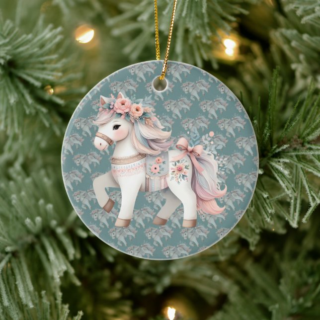 Blumenpastel Pferde Fantasie Illustration Cube Pou Keramik Ornament (Baum)