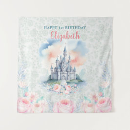 Blumenpastel Princess Burg Hintergrund & Tapisseri Wandteppich