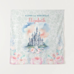 Blumenpastel Princess Burg Hintergrund & Tapisseri Wandteppich