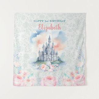 Blumenpastel Princess Burg Hintergrund & Tapisseri Wandteppich