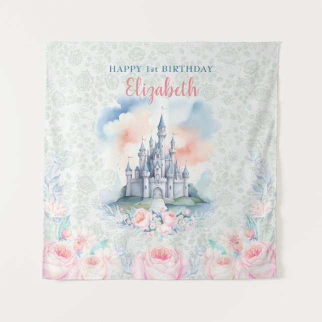 Blumenpastel Princess Burg Hintergrund & Tapisseri Wandteppich (Vorderseite)