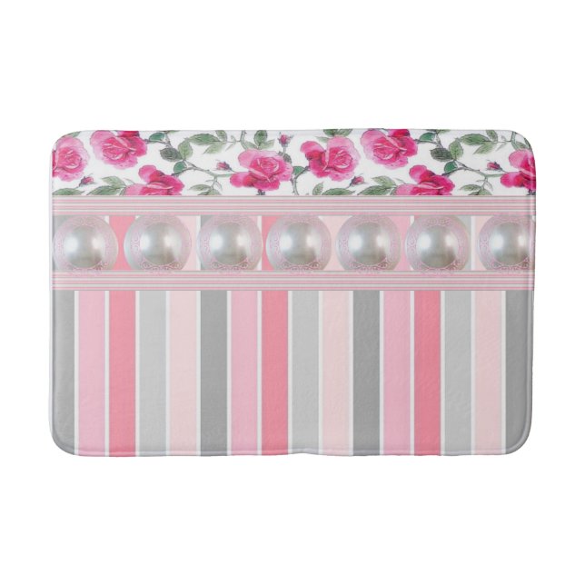 Blumenpastel Streifen Badezimmer Badematte (Vorderseite)