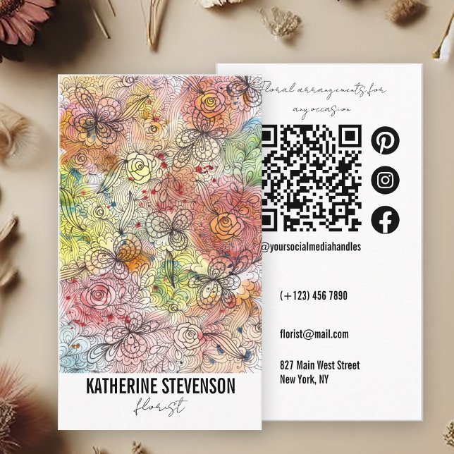 Blumenpastel Wasserfarbe und Tinte Kunst Florenz Visitenkarte (Von Creator hochgeladen)