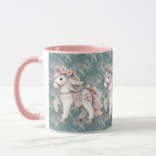 Blumenpastell-Pferd-Fantasy-Illustration Tasse