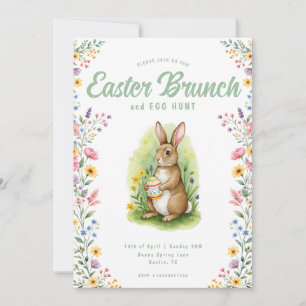 Blumenpastell-Watercolor-Hase-Oster-Brunchtisch Einladung