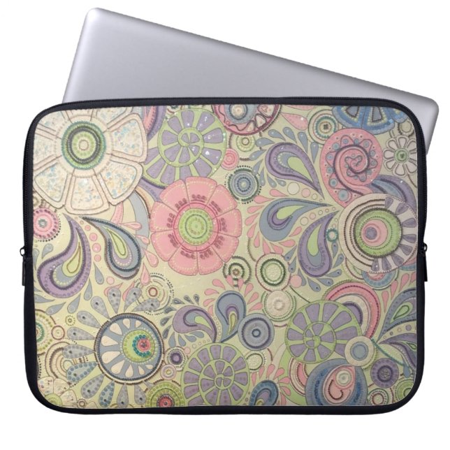 Blumenpastellrosa-Grünpaisley-Blumenentwurf Laptopschutzhülle (Vorderseite)