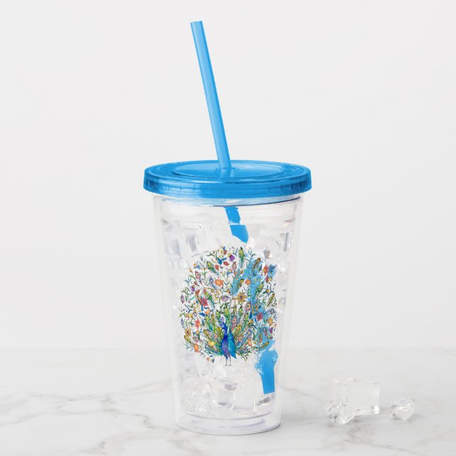 Blumenpfau Acryltrinkbecher (Vorderseite Ice)