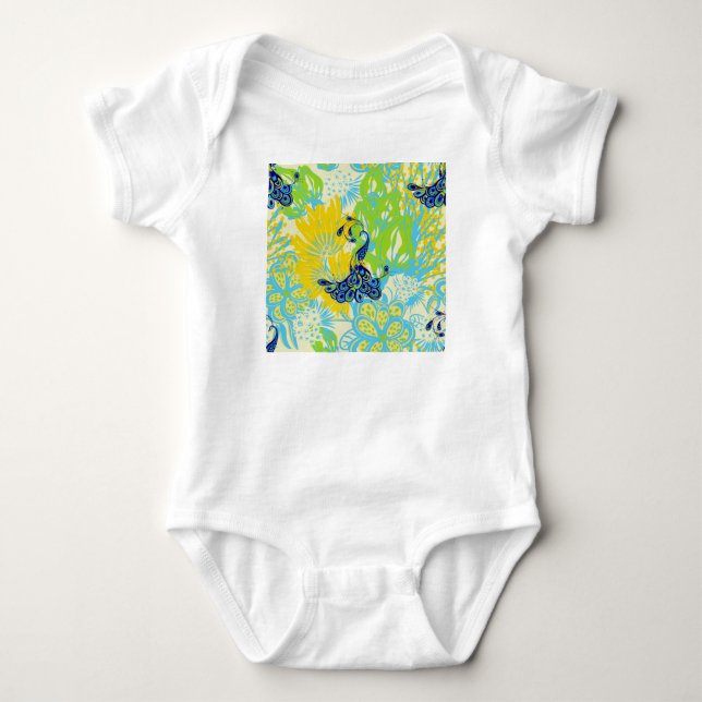 Blumenpfau Baby Strampler (Vorderseite)