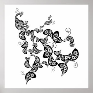 Blumenpfau-Muster-Gewohnheits-Plakat Poster