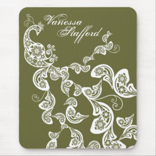 Blumenpfau-Muster-weißes kundenspezifisches Mousepad