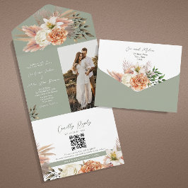 Blumenpfirsich & Sage Green Wedding Einladung