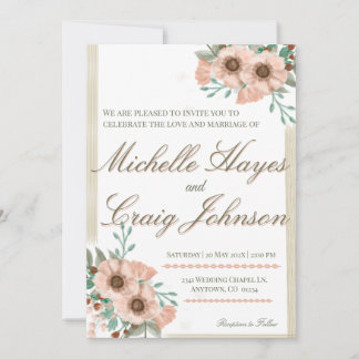 Blumenpfirsich und Oliveblattkarte Save the Date